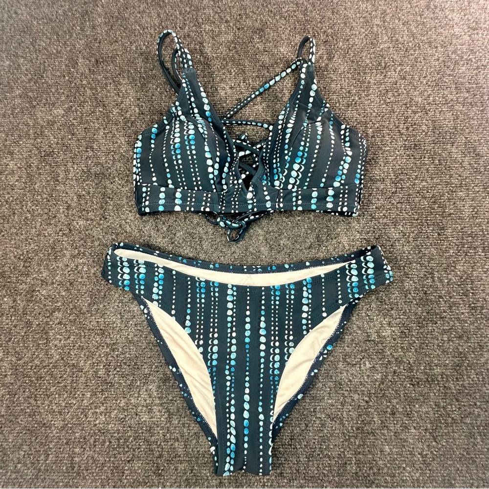 Cupshe Bathing Suit Bikini Blue Strappy
Swim Size Small NWT Beach Coastal Vacay
